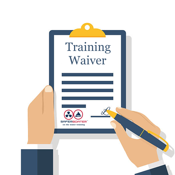 Man signs a form of information consent. Businessman signs document. Clipboard in hand. Vector illustration of a flat design. Medical agreement.